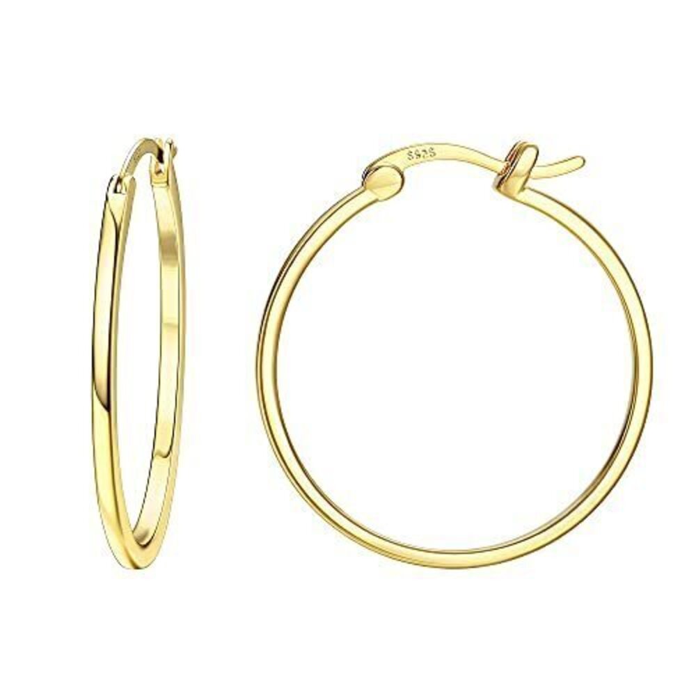 9998 18K Gold Plated Hoop Earrings - 925 Sterling Silver Hoop Earrings